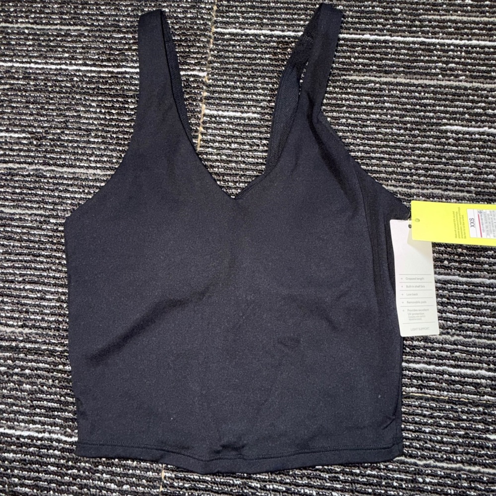 All in Motion Flex LS V-Neck Crop Bra Women XXS New Black Light Support Yoga